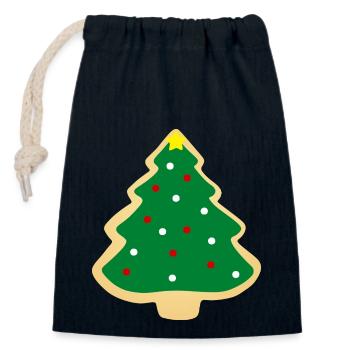 Biscuit sapin de Noël - Sac cadeau en coton avec cordon (14 x 20 cm) - bleu marine - Devant