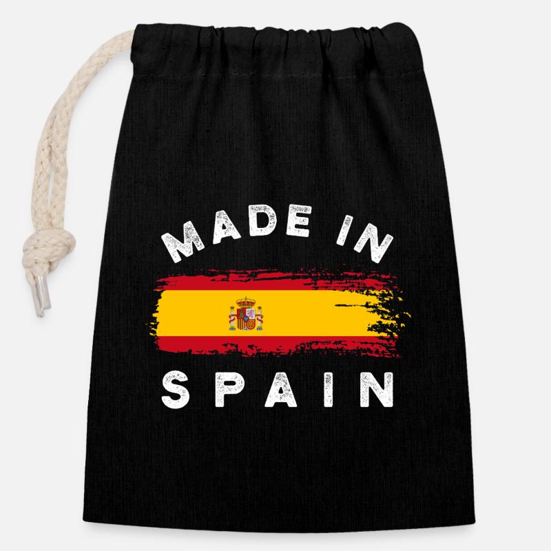 Made in Spain - Spanien Flagge - Verschließbarer Geschenkbeutel aus Baumwolle (14x20cm) - Schwarz