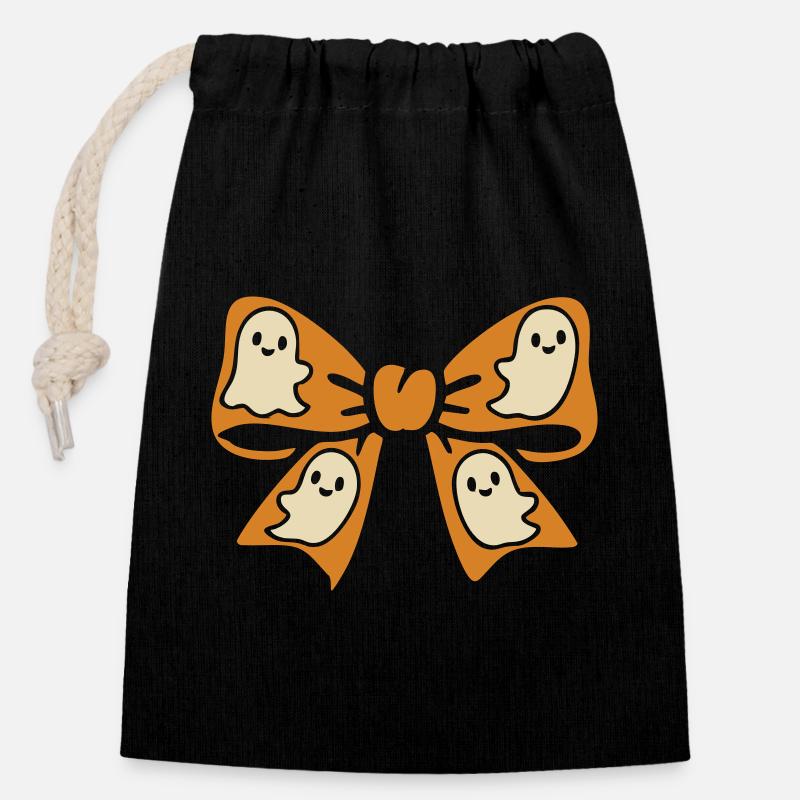 Point avec motif fantômes - Sac cadeau en coton avec cordon (14 x 20 cm) - noir