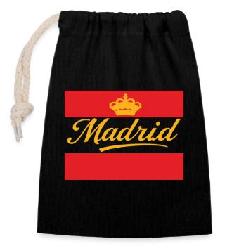 Madrid Krone Design auf Rot - Verschließbarer Geschenkbeutel aus Baumwolle (14x20cm) - Schwarz - Vorne