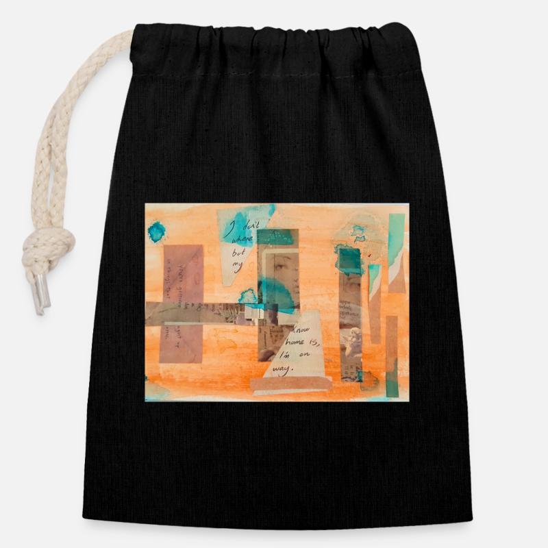 collage - Sac cadeau en coton avec cordon (14 x 20 cm) - noir