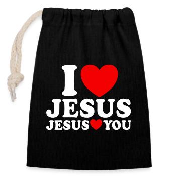 I love Jesus Jesus loves you Christian faith - Closable cotton gift bag (14x20cm) - black - Front