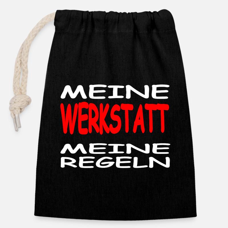 Werkstatt - Verschließbarer Geschenkbeutel aus Baumwolle (14x20cm) - Schwarz