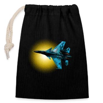 Bleu Camouflage Avion De Chasse Cercle De Soleil - Sac cadeau en coton avec cordon (14 x 20 cm) - noir - Devant