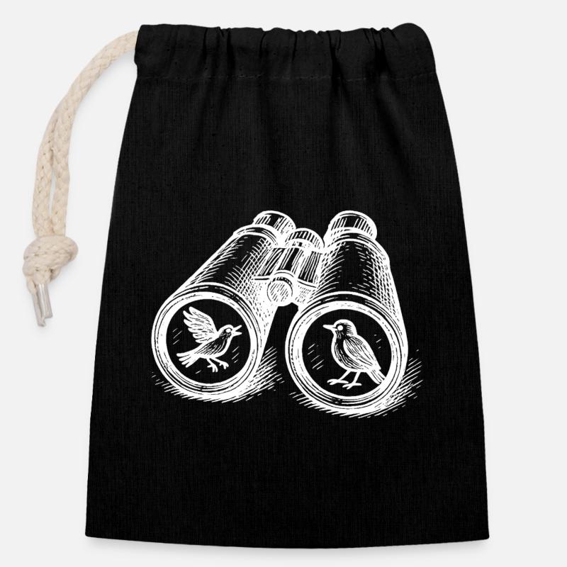 Birdwatching Binocular Vintage Sketch - Closable cotton gift bag (14x20cm) - black