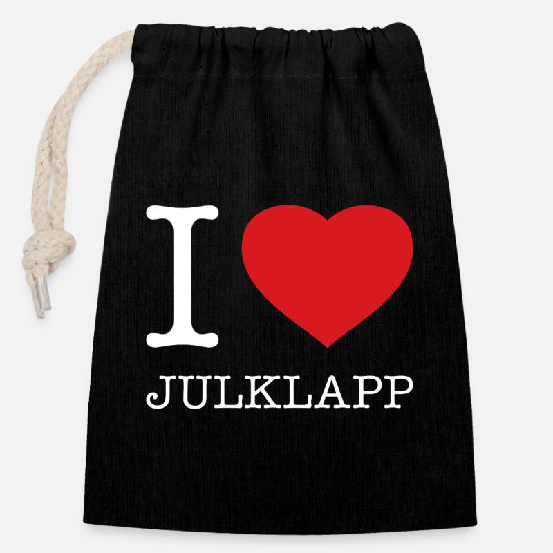I love Julklapp - Verschließbarer Geschenkbeutel aus Baumwolle (14x20cm) - Schwarz