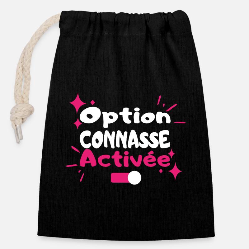 Option Diva Activée - Sac cadeau en coton avec cordon (14 x 20 cm) - noir