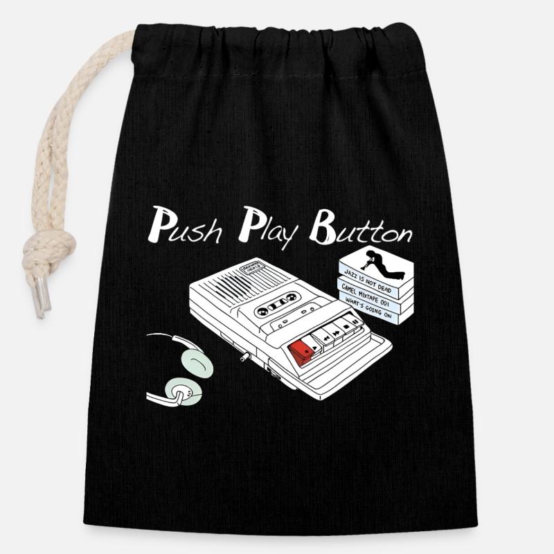 Thème musical vintage - Sac cadeau en coton avec cordon (14 x 20 cm) - noir