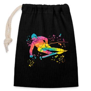 Alpin Ski Wintersport Nordischer Skilauf - Verschließbarer Geschenkbeutel aus Baumwolle (14x20cm) - Schwarz - Vorne