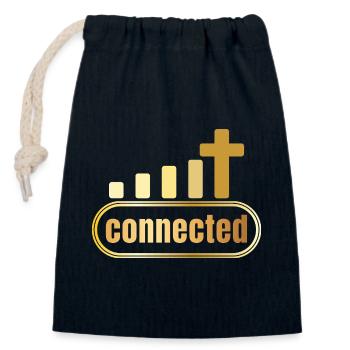 Connected - Kreuz - gold - christlich - Verschließbarer Geschenkbeutel aus Baumwolle (14x20cm) - Navy - Vorne