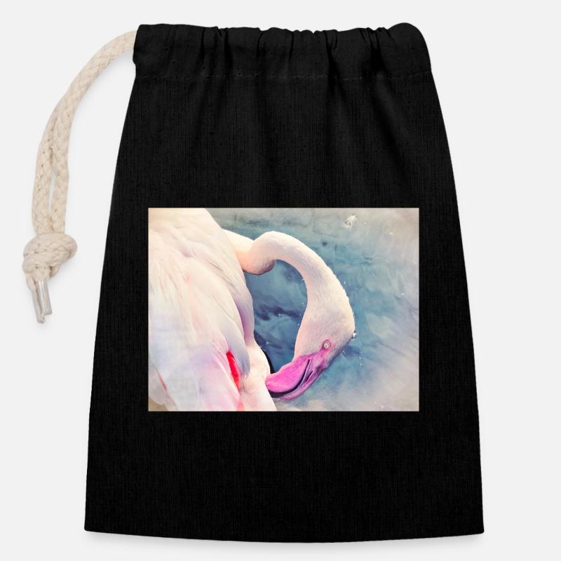Flamant - Sac cadeau en coton avec cordon (14 x 20 cm) - noir
