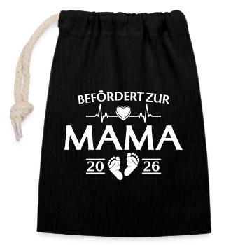 Mère 2026 - Promue Maman - Sac cadeau en coton avec cordon (14 x 20 cm) - noir - Devant