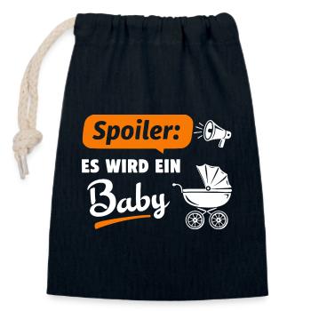 Spoiler: Es wird ein Baby - Verschließbarer Geschenkbeutel aus Baumwolle (14x20cm) - Navy - Vorne