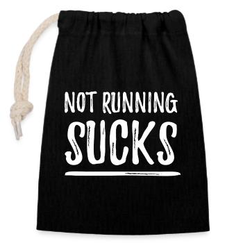 Not Running Sucks - Closable cotton gift bag (14x20cm) - black - Front