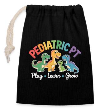 Pediatric PT Dino – Spielend Lernen - Verschließbarer Geschenkbeutel aus Baumwolle (14x20cm) - Schwarz - Vorne