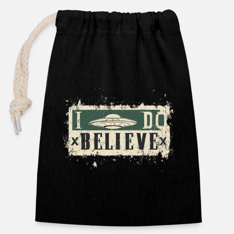 Ich glaube an UFOs - Verschließbarer Geschenkbeutel aus Baumwolle (14x20cm) - Schwarz