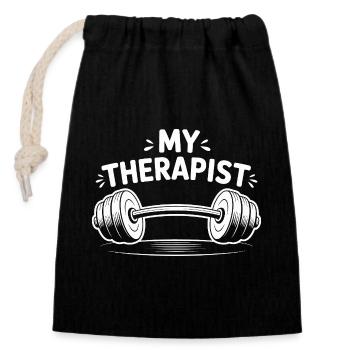 My Therapist Weightlifting - Closable cotton gift bag (14x20cm) - black - Front