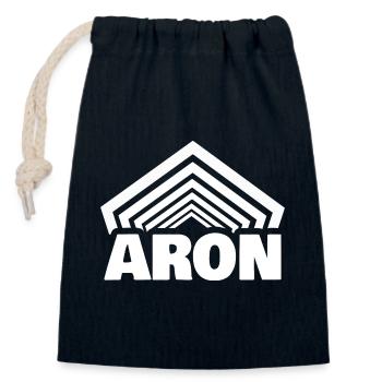 Prénom Aron - Sac cadeau en coton avec cordon (14 x 20 cm) - bleu marine - Devant