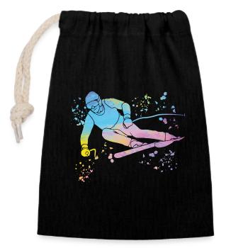 Alpin Ski Wintersport Nordischer Skilauf - Verschließbarer Geschenkbeutel aus Baumwolle (14x20cm) - Schwarz - Vorne