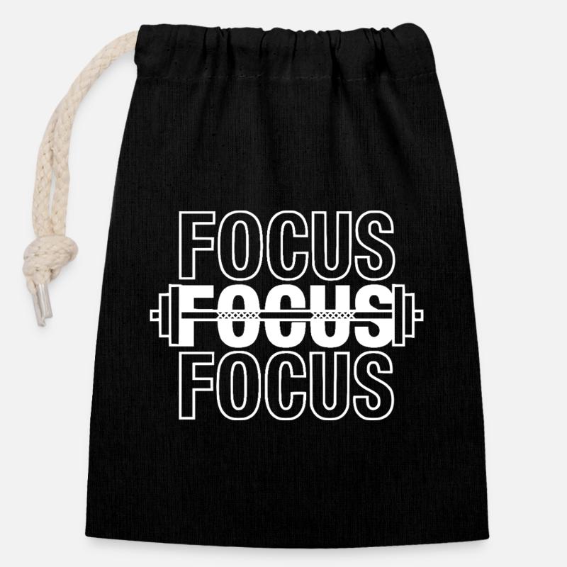 FOCUS Gym Motivation Langhantel - Verschließbarer Geschenkbeutel aus Baumwolle (14x20cm) - Schwarz