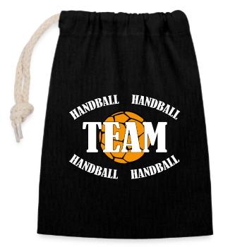 HANDBALL TEAM - Verschließbarer Geschenkbeutel aus Baumwolle (14x20cm) - Schwarz - Vorne