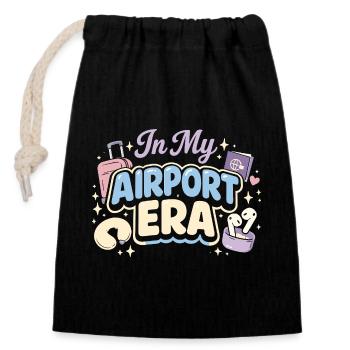 Travel anxiety humor, airport chaos, flying is - Closable cotton gift bag (14x20cm) - black - Front