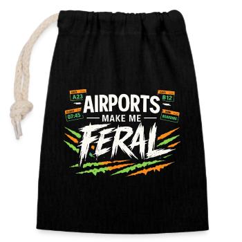 Travel anxiety humor, airport chaos, flying is - Closable cotton gift bag (14x20cm) - black - Front