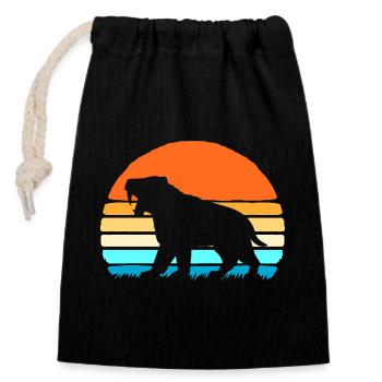 Prehistoric saber-toothed tiger - Closable cotton gift bag (14x20cm) - black - Front