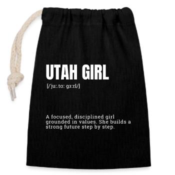 Utah Girl: Werte und Fokus - Verschließbarer Geschenkbeutel aus Baumwolle (14x20cm) - Schwarz - Vorne