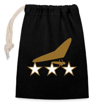 Insigne Deltaplane Or et Étoiles - Sac cadeau en coton avec cordon (14 x 20 cm) - noir - Devant