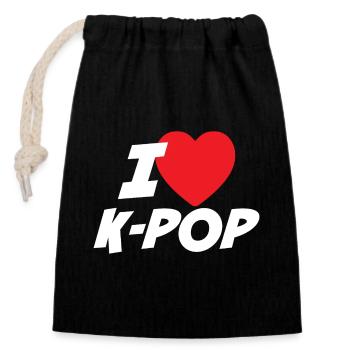 Ich liebe K-Pop - Verschließbarer Geschenkbeutel aus Baumwolle (14x20cm) - Schwarz - Vorne