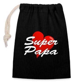 SUPER PAPA - Verschließbarer Geschenkbeutel aus Baumwolle (14x20cm) - Schwarz - Vorne