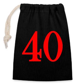 40. 40 YEARS. 40th ANNIVERSARY. 40 YEARS ANNIVERSARY. - Closable cotton gift bag (14x20cm) - black - Front