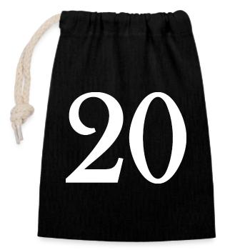 20. 20e ANNIVERSAIRE. ANNIVERSAIRE 20 ANS. 20 ANS. - Sac cadeau en coton avec cordon (14 x 20 cm) - noir - Devant