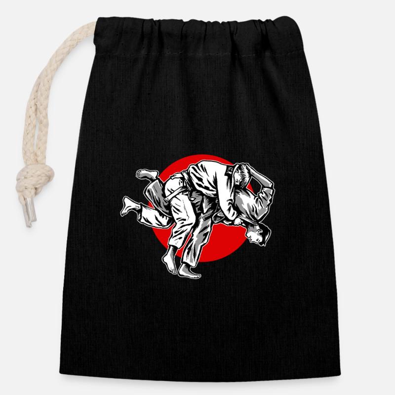 judo-uchi-mata-illu-japan-karstistyle - Verschließbarer Geschenkbeutel aus Baumwolle (14x20cm) - Schwarz