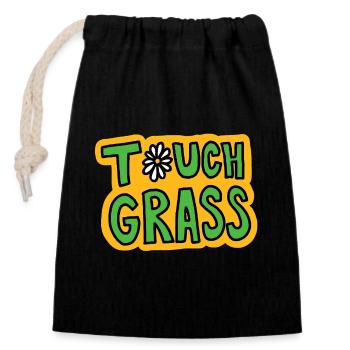 Retro "Touch Grass" Gänseblümchen - Verschließbarer Geschenkbeutel aus Baumwolle (14x20cm) - Schwarz - Vorne