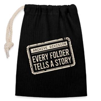 Chaque dossier raconte une histoire - Sac cadeau en coton avec cordon (14 x 20 cm) - noir - Devant