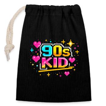 90s kid - Closable cotton gift bag (14x20cm) - black - Front