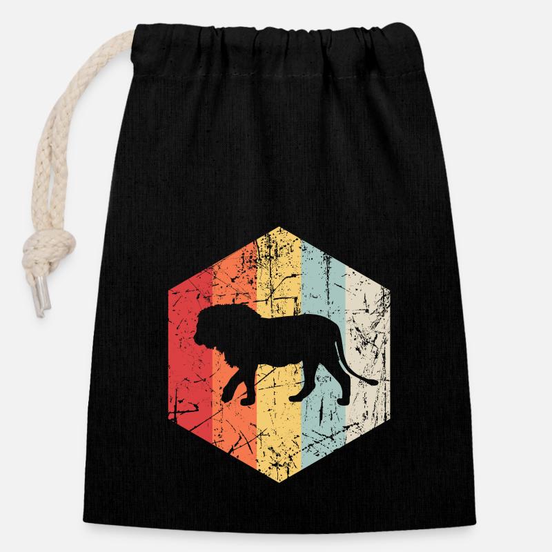 Lion - Closable cotton gift bag (14x20cm) - black