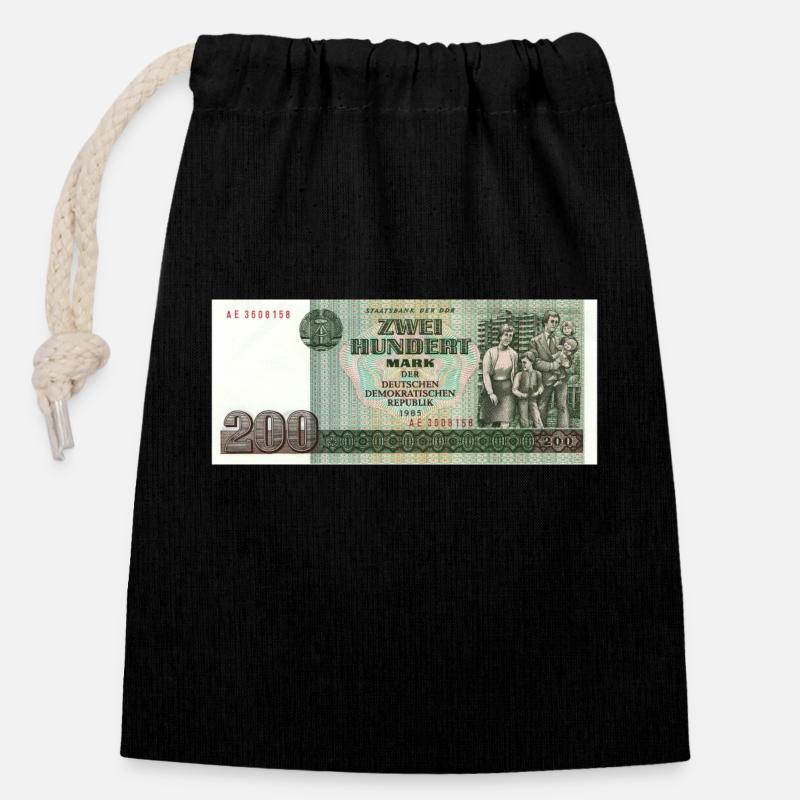 200 marks der ddr - Sac cadeau en coton avec cordon (14 x 20 cm) - noir