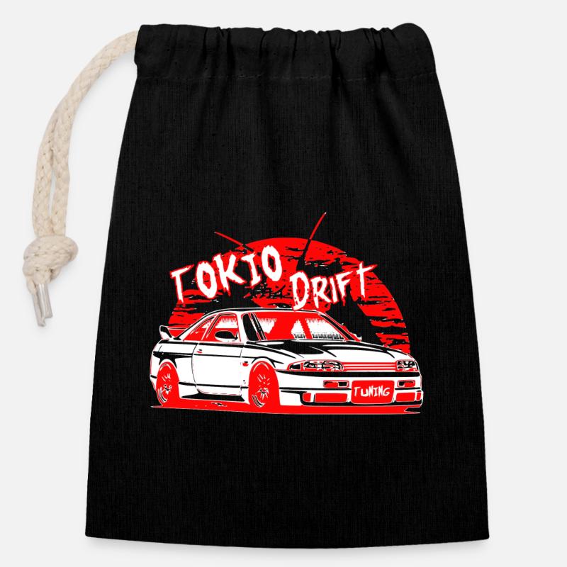 Tokio Drift Car - Verschließbarer Geschenkbeutel aus Baumwolle (14x20cm) - Schwarz