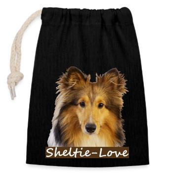 Sheltie-Love - Verschließbarer Geschenkbeutel aus Baumwolle (14x20cm) - Schwarz - Vorne