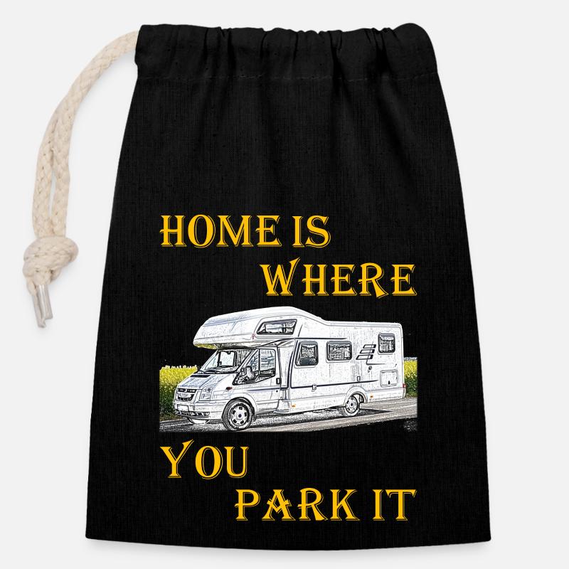 Home is where you park it 2 - Verschließbarer Geschenkbeutel aus Baumwolle (14x20cm) - Schwarz