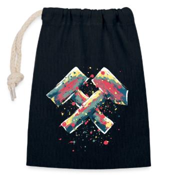 Logo avec marteau et battement, tatouage, minier - Sac cadeau en coton avec cordon (14 x 20 cm) - bleu marine - Devant