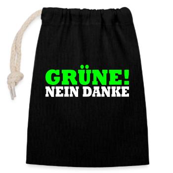 Grüne Nein Danke - Verschließbarer Geschenkbeutel aus Baumwolle (14x20cm) - Schwarz - Vorne