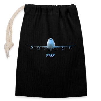 747 Flugzeug Airline Jumbojet - Verschließbarer Geschenkbeutel aus Baumwolle (14x20cm) - Schwarz - Vorne