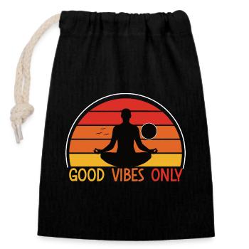 Meditativer Sonnenuntergang mit Yoga Silhouette - Verschließbarer Geschenkbeutel aus Baumwolle (14x20cm) - Schwarz - Vorne
