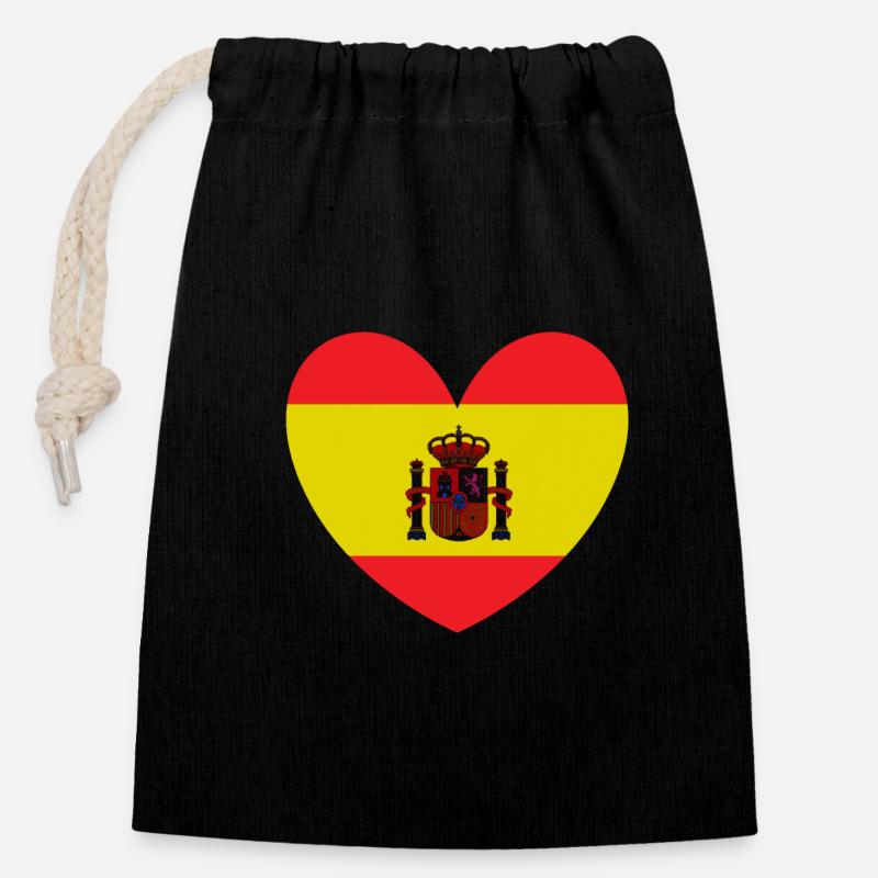 Drapeau du cœur de l’Espagne - Sac cadeau en coton avec cordon (14 x 20 cm) - noir
