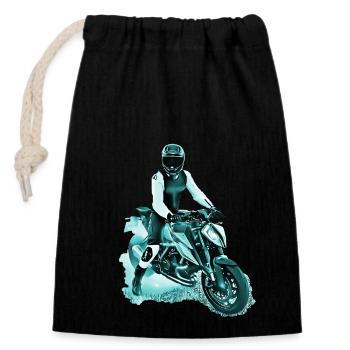 Motorradfahrer Nakedbike hellblau - Verschließbarer Geschenkbeutel aus Baumwolle (14x20cm) - Schwarz - Vorne