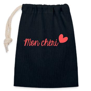 MON CHERI. CHERI. I LOVE YOU. MY LOVE - Sac cadeau en coton avec cordon (14 x 20 cm) - bleu marine - Devant